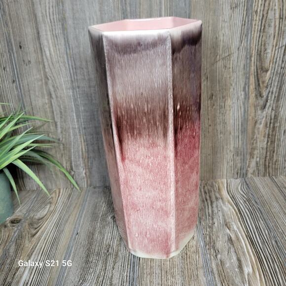Vintage Pink Hombre Vase, Tall Hexagon MCM - Picture 3 of 6